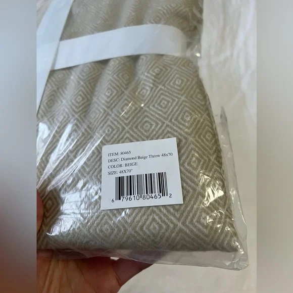 Hallmart Collectibles Grandeur Diamond Decorative Knit Fringed Throw | Beige NWT - Picture 5 of 5